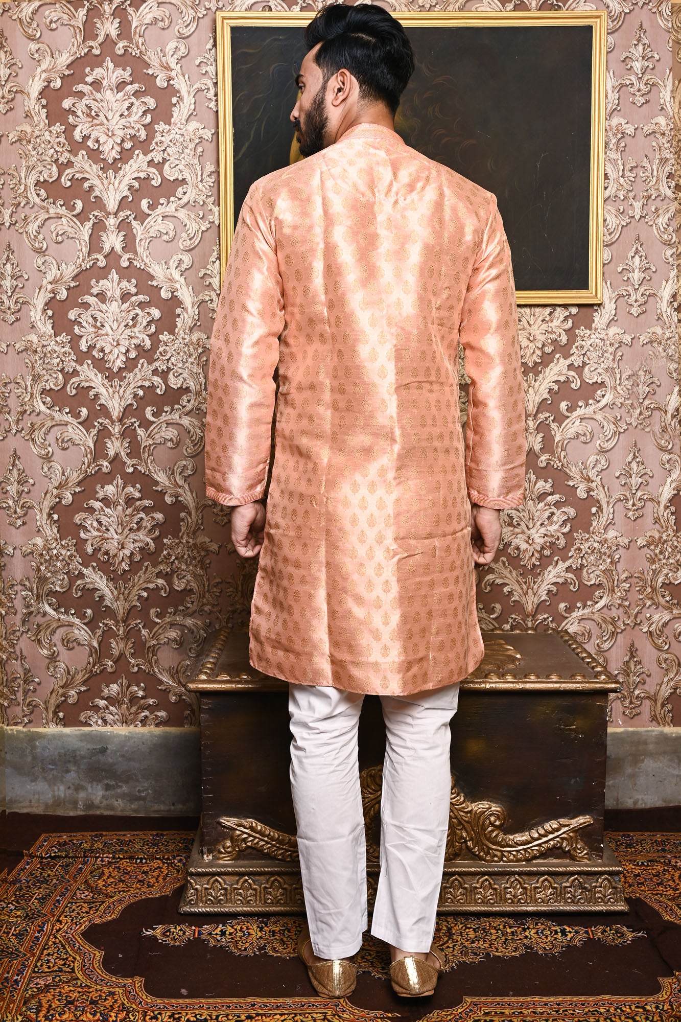 HAMSAFAR Men’s Baby Pink Designer Wear Sherwani Kurta