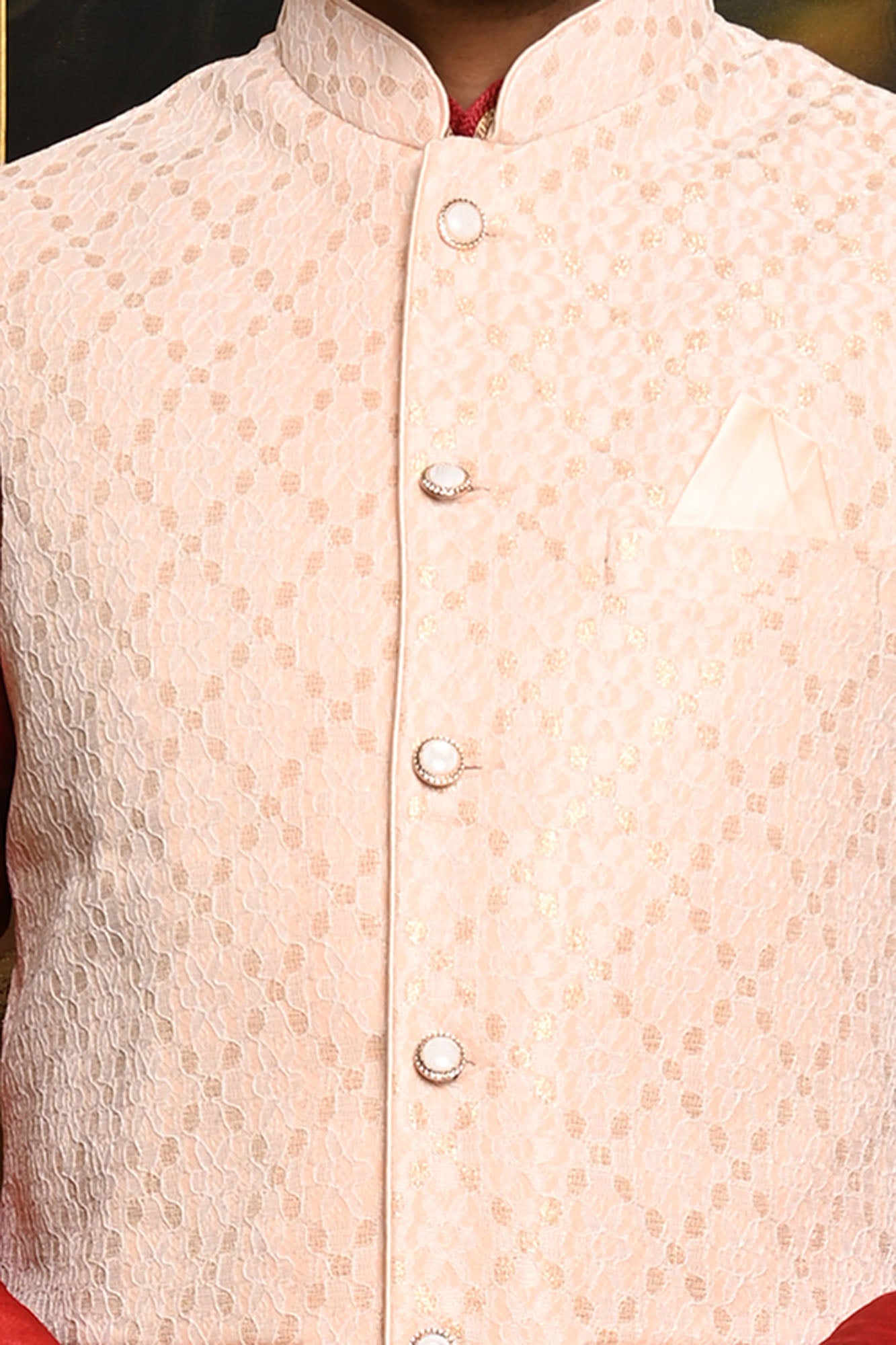 HAMSAFAR Men’s Peach Poly Viscose Premium Nehru Jacket