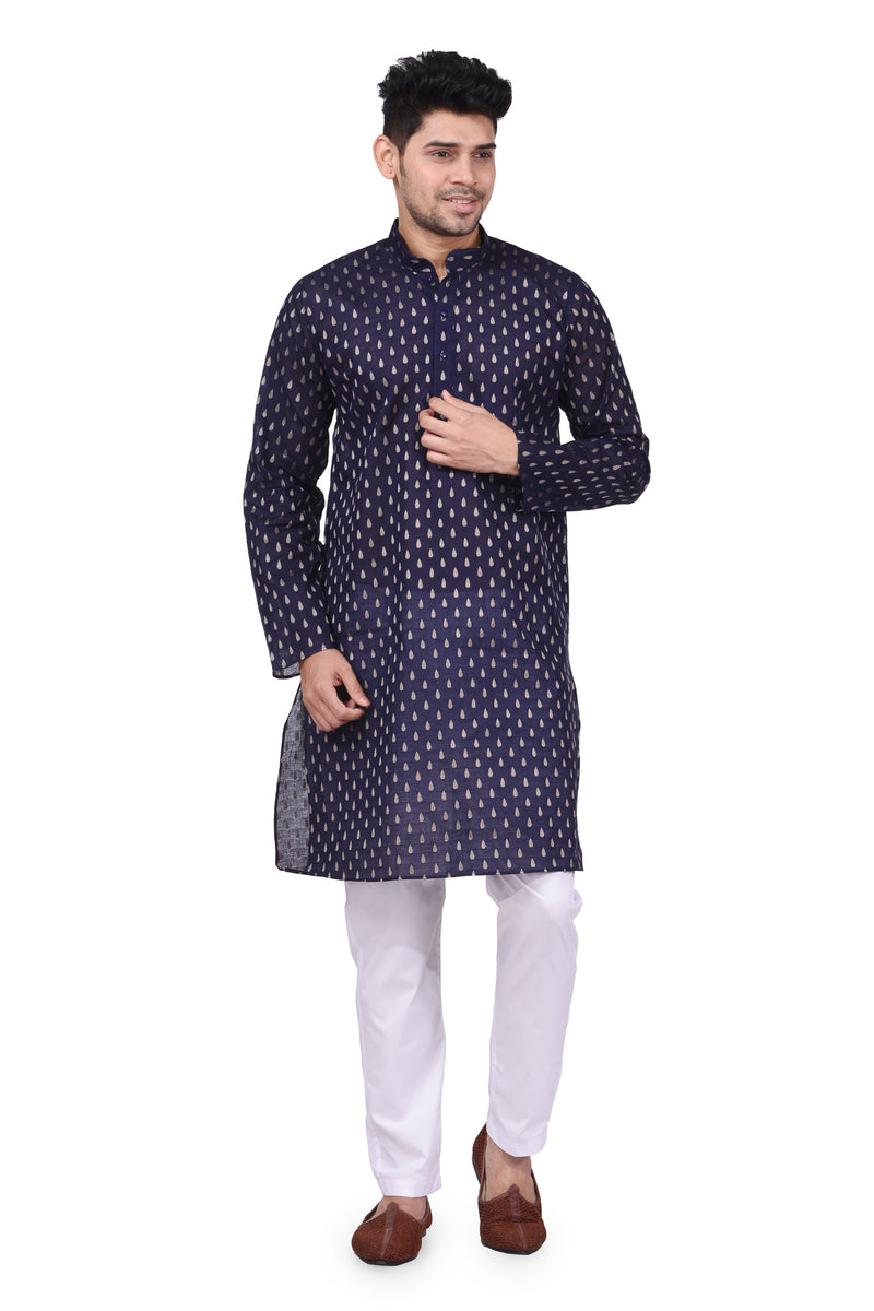 HAMSAFAR Men’s Dark Blue Cotton Casual Kurta