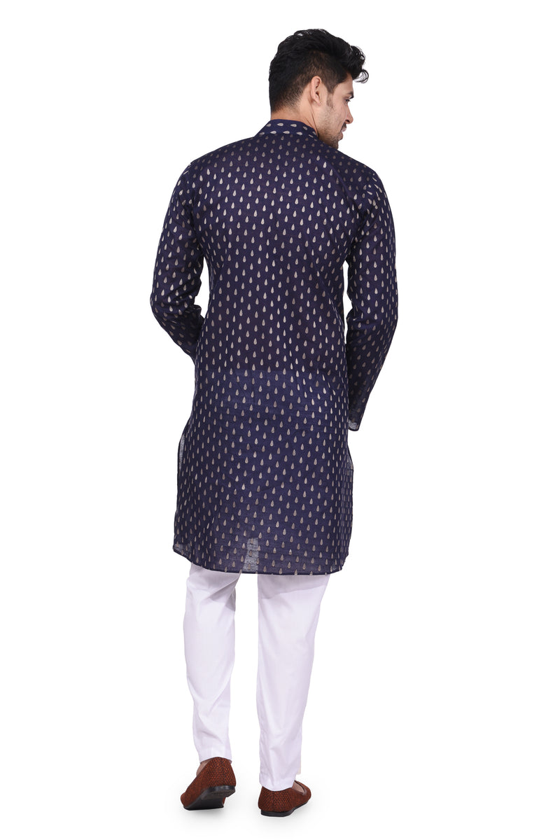 HAMSAFAR Men’s Dark Blue Cotton Casual Kurta