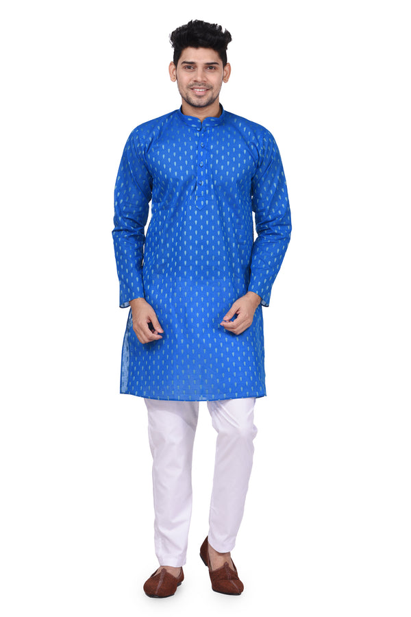 HAMSAFAR Men’s Blue Cotton Casual Kurta