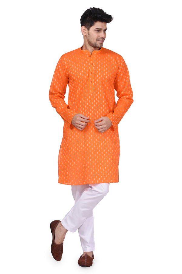 HAMSAFAR Men’s Orange Cotton Casual Kurta