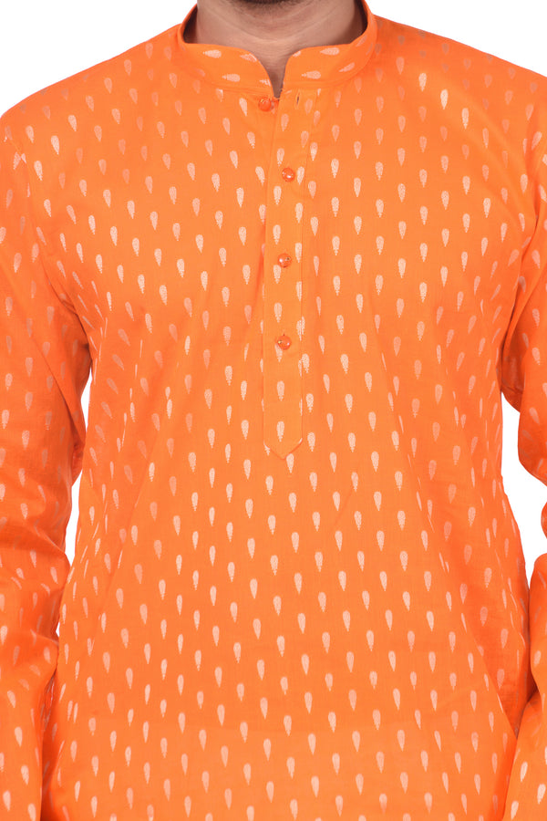 HAMSAFAR Men’s Orange Cotton Casual Kurta