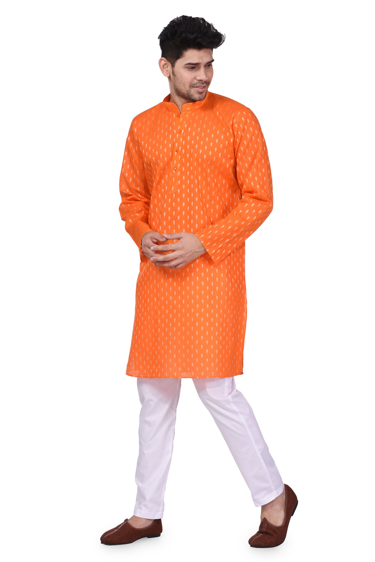 HAMSAFAR Men’s Orange Cotton Casual Kurta