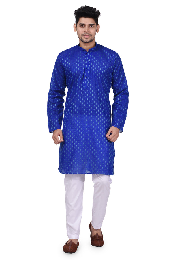 HAMSAFAR Men’s Royal Blue Cotton Casual Kurta