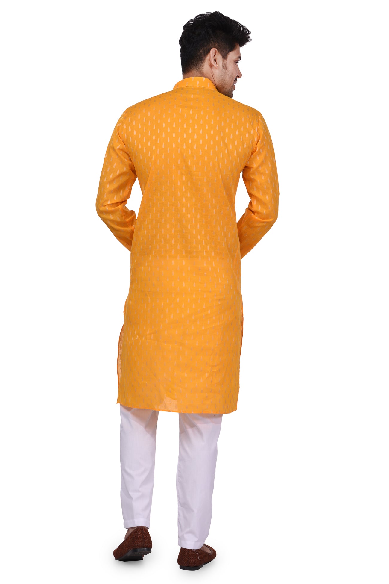 HAMSAFAR Men’s Light Orange Cotton Casual Kurta