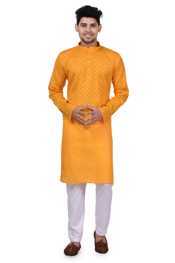 HAMSAFAR Men’s Light Orange Cotton Casual Kurta