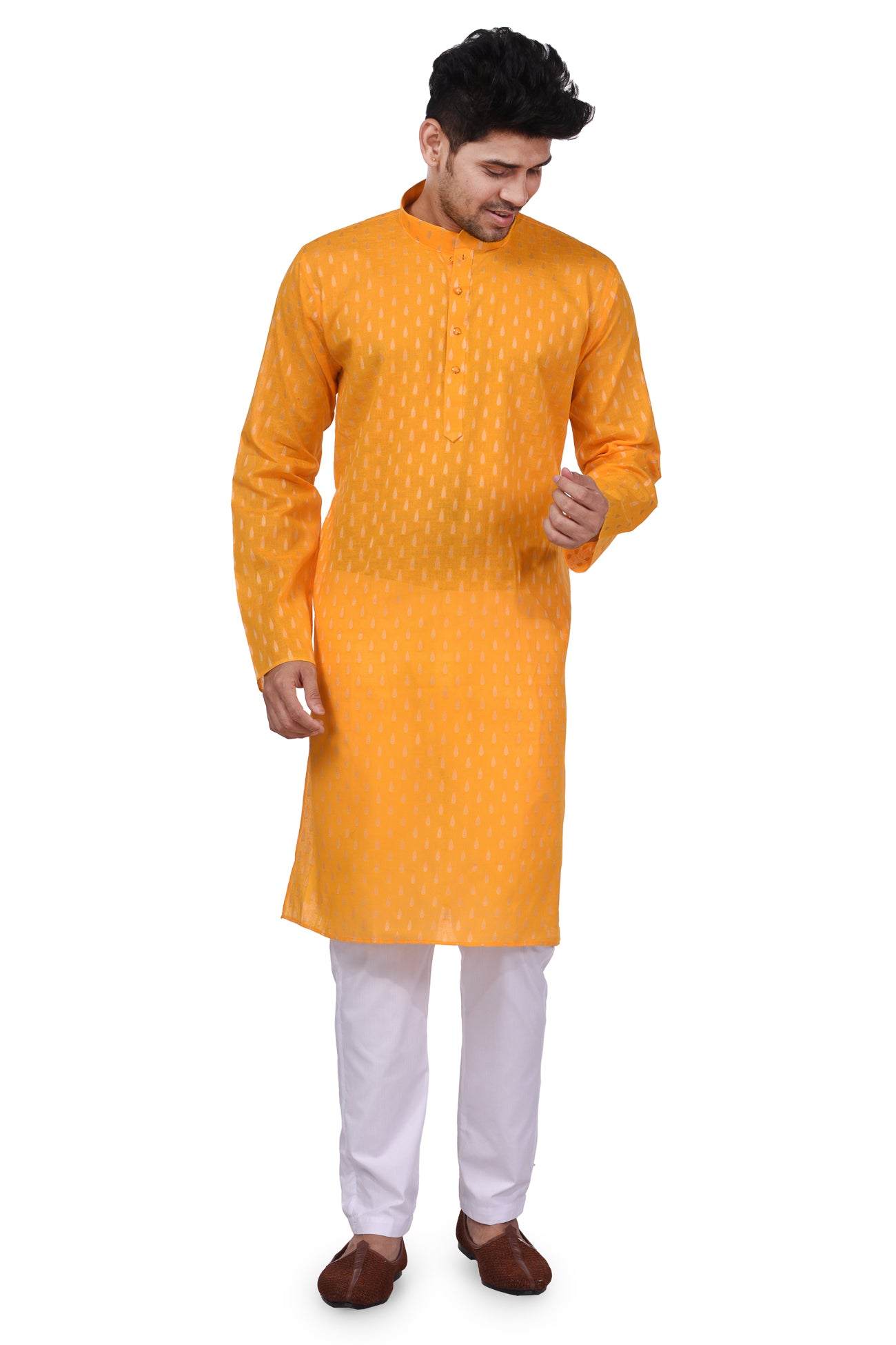 HAMSAFAR Men’s Light Orange Cotton Casual Kurta
