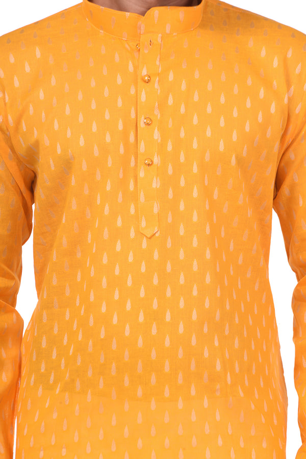 HAMSAFAR Men’s Light Orange Cotton Casual Kurta