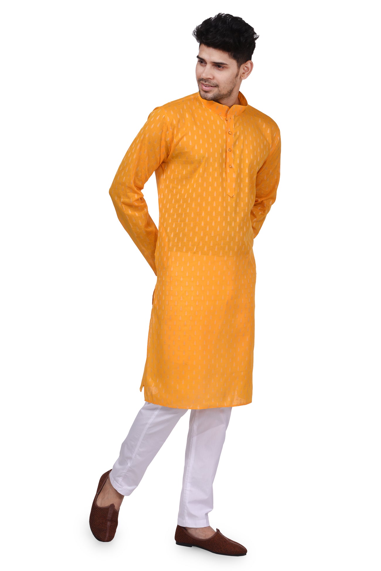 HAMSAFAR Men’s Light Orange Cotton Casual Kurta
