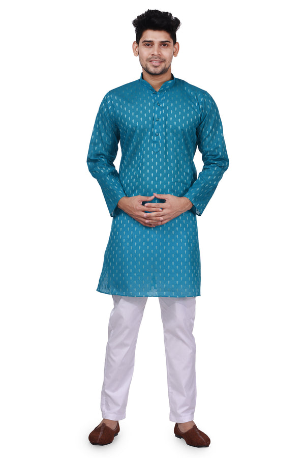 HAMSAFAR Men’s Munsell Blue Cotton Casual Kurta