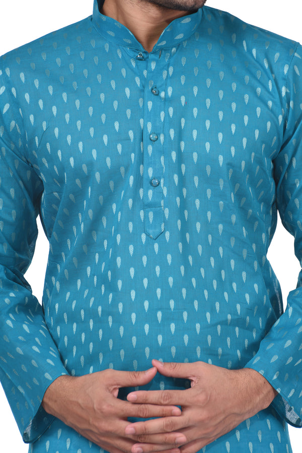 HAMSAFAR Men’s Munsell Blue Cotton Casual Kurta