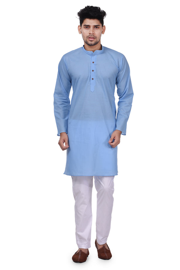 HAMSAFAR Men’s Baby Blue Cotton Casual Kurta