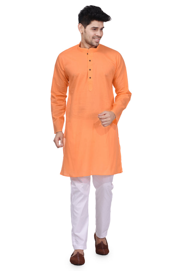 HAMSAFAR Men’s Light Orange Cotton Casual Kurta