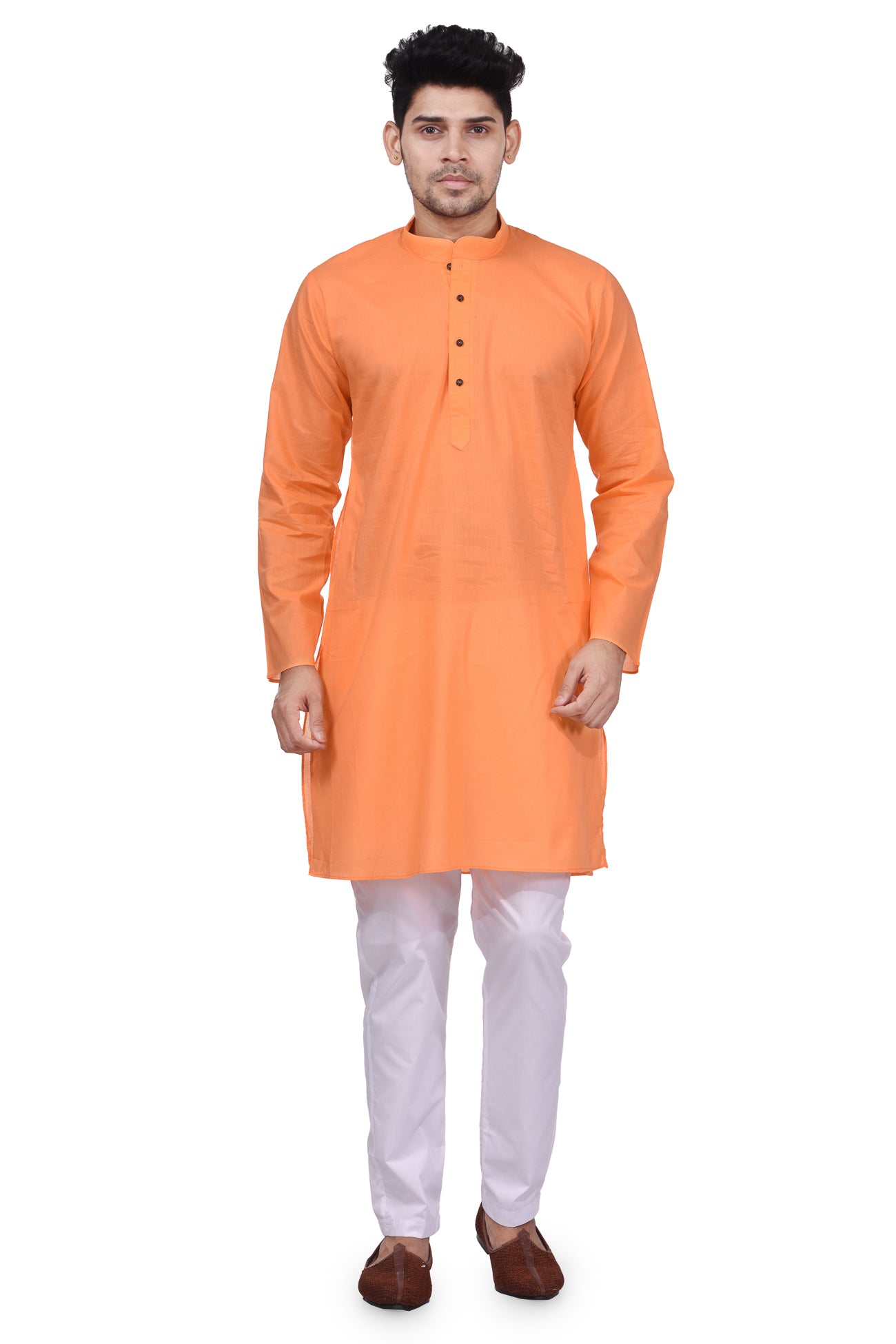 HAMSAFAR Men’s Light Orange Cotton Casual Kurta