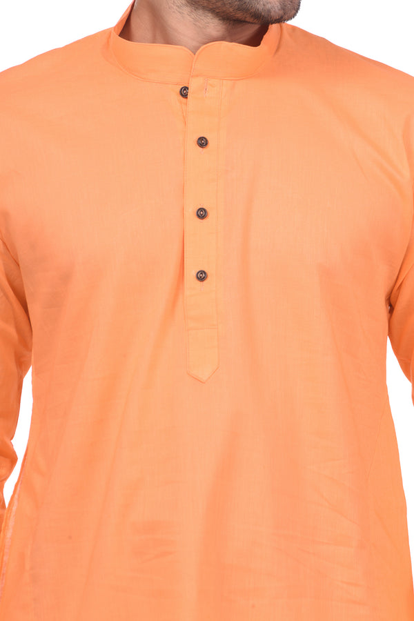 HAMSAFAR Men’s Light Orange Cotton Casual Kurta