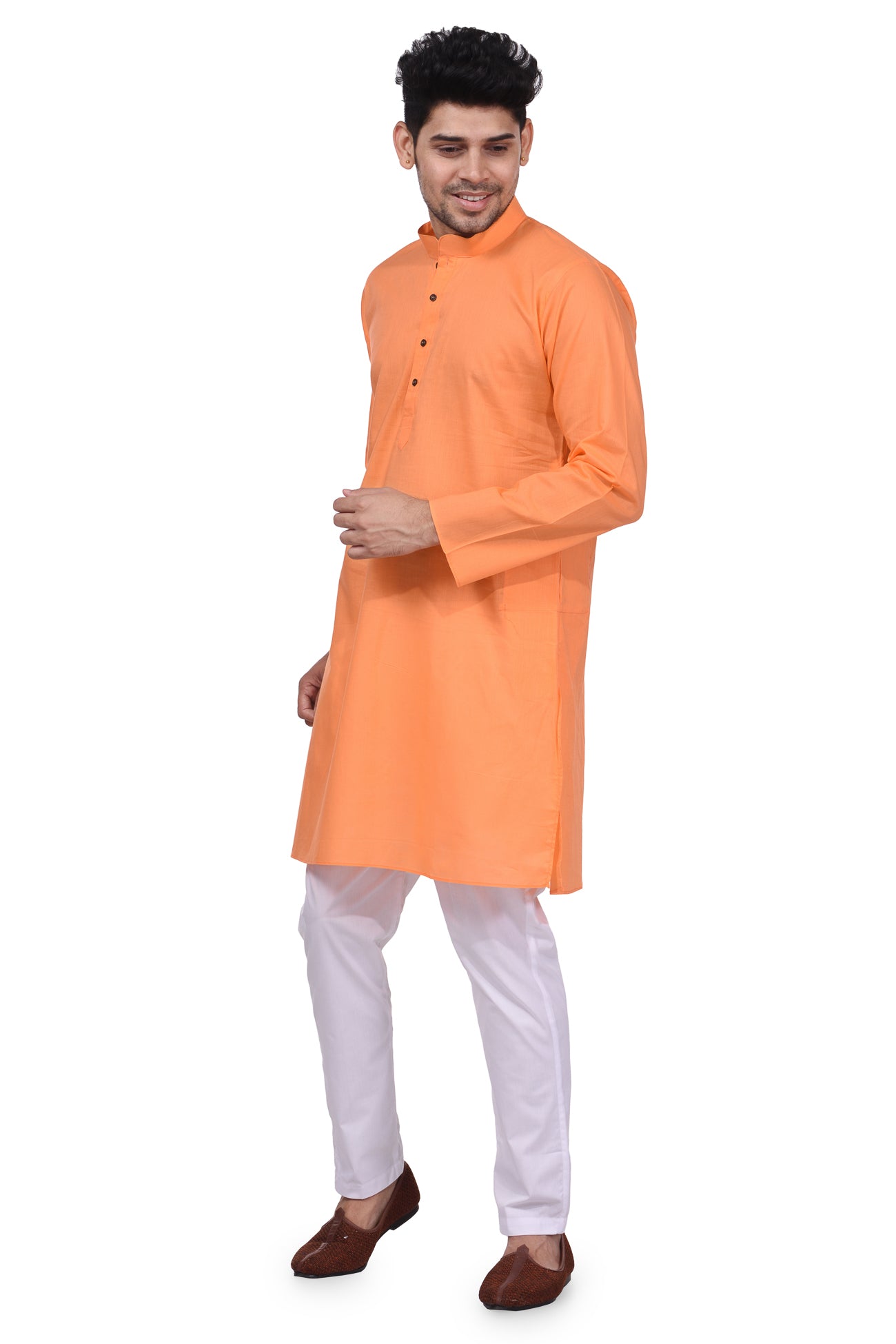 HAMSAFAR Men’s Light Orange Cotton Casual Kurta