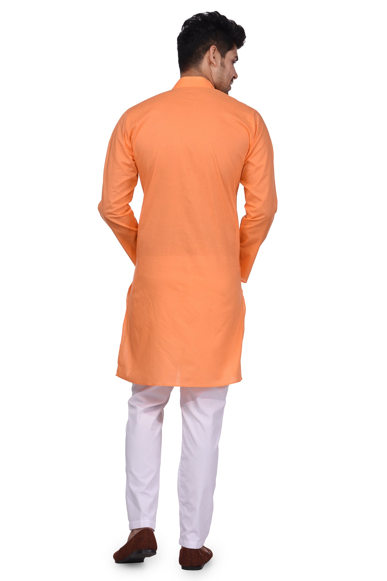 HAMSAFAR Men’s Light Orange Cotton Casual Kurta