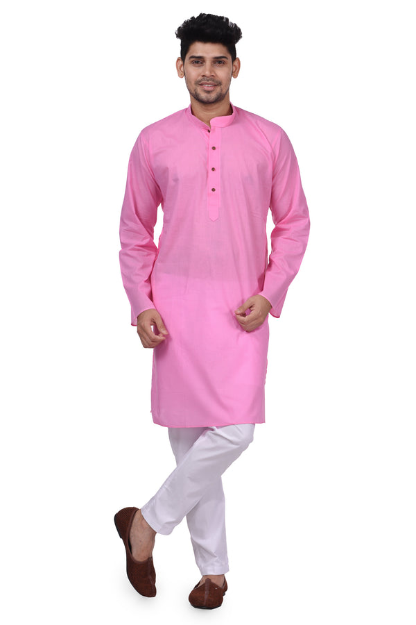 HAMSAFAR Men’s Pink Cotton Casual Kurta