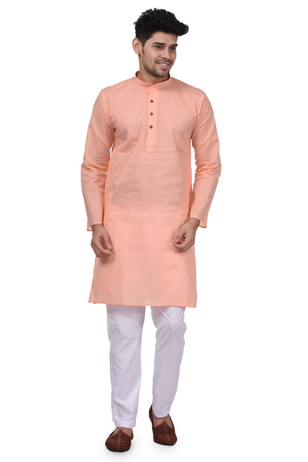 HAMSAFAR Men’s Light Pink Cotton Casual Kurta