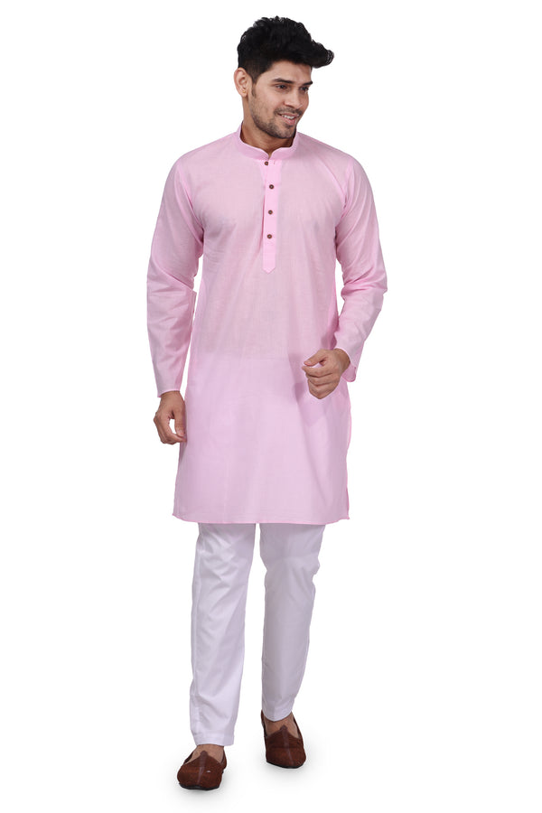 HAMSAFAR Men’s Light Pink Cotton Casual Kurta