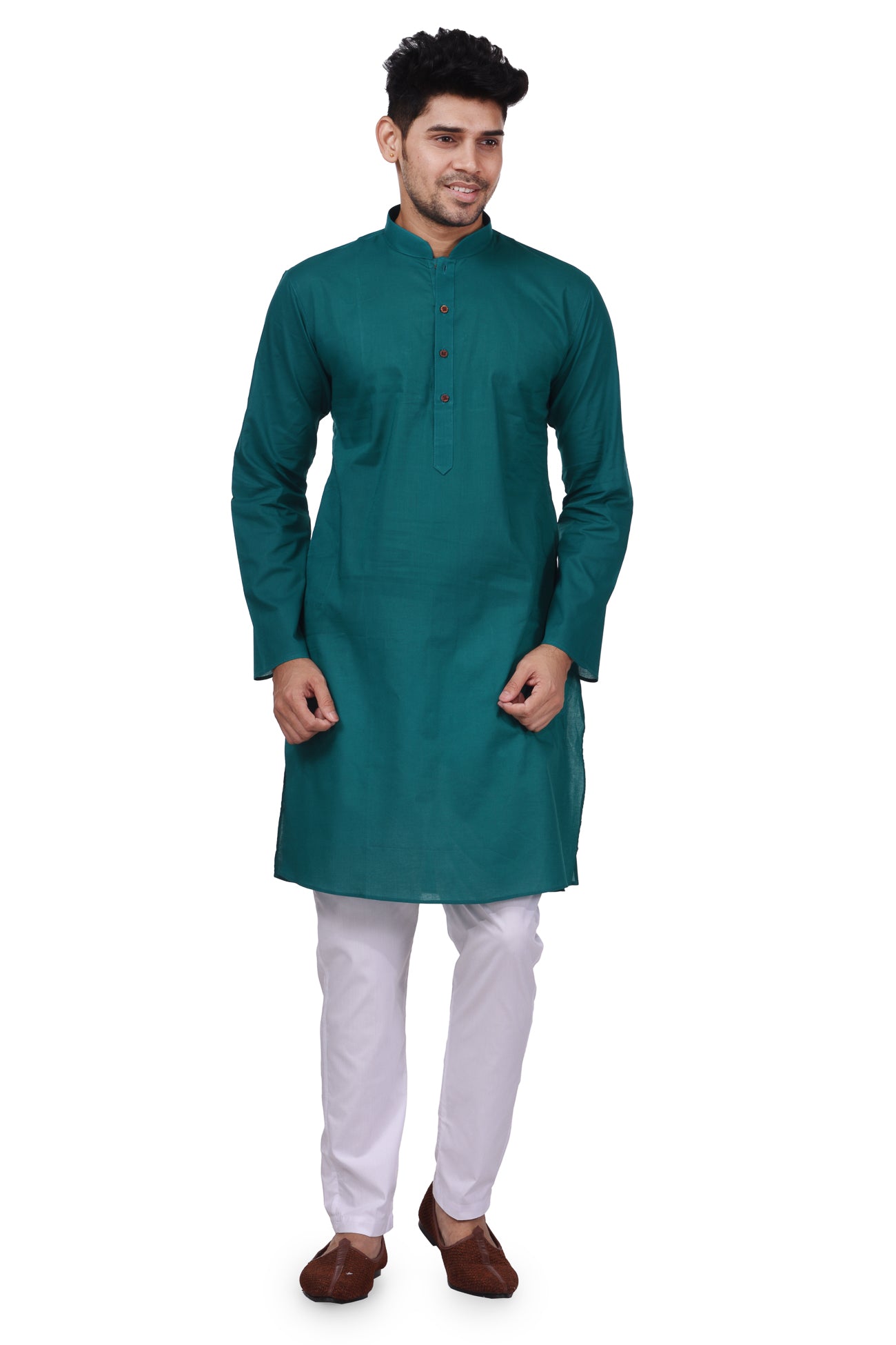 HAMSAFAR Men’s Teal Green Cotton Casual Kurta