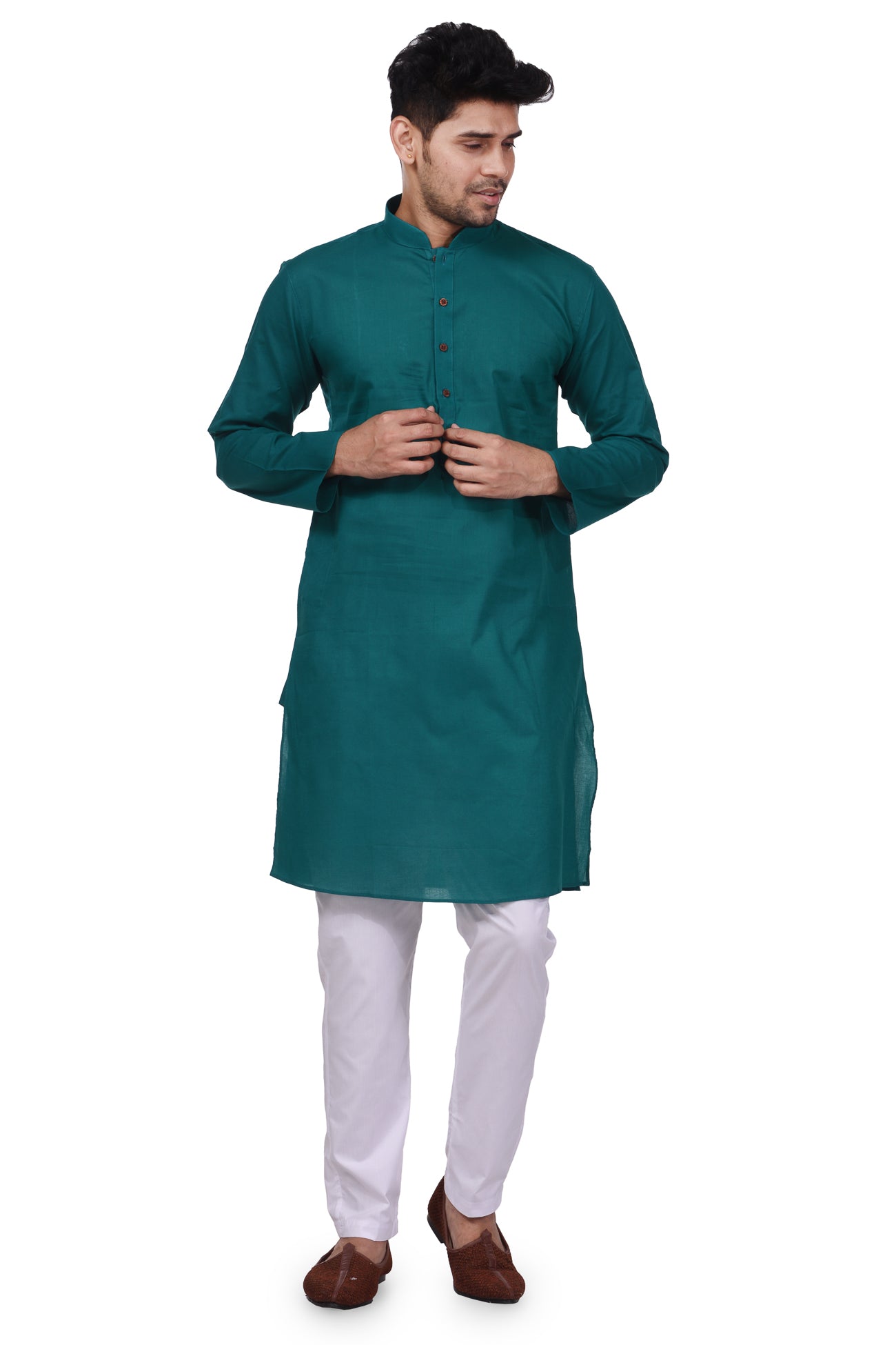 HAMSAFAR Men’s Teal Green Cotton Casual Kurta