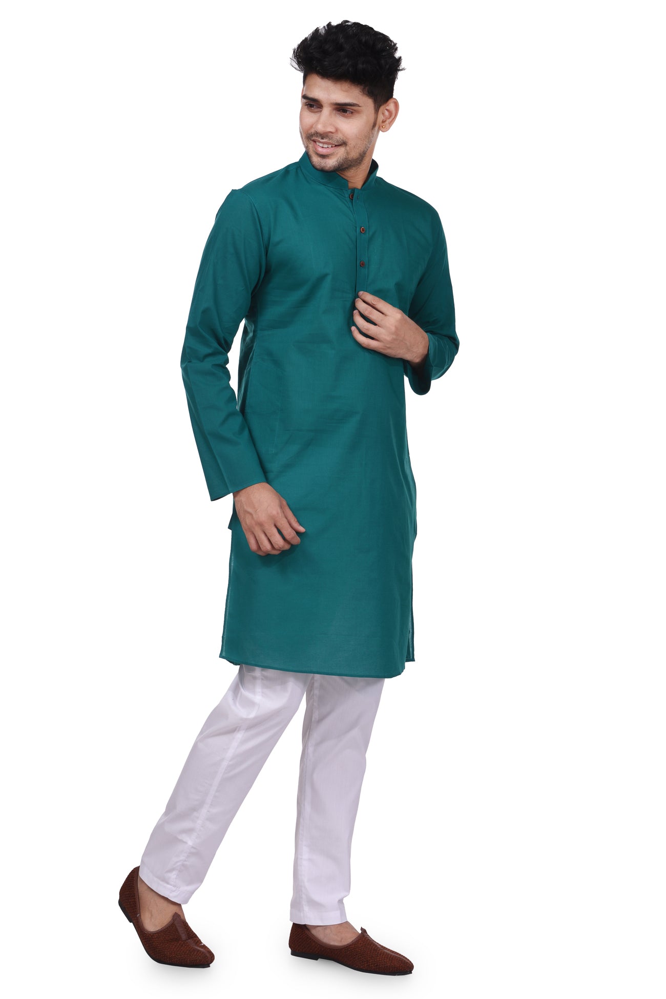 HAMSAFAR Men’s Teal Green Cotton Casual Kurta