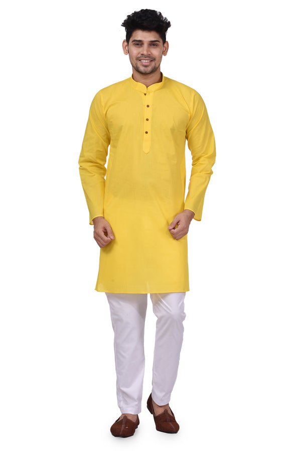 HAMSAFAR Men’s Yellow Cotton Casual Kurta