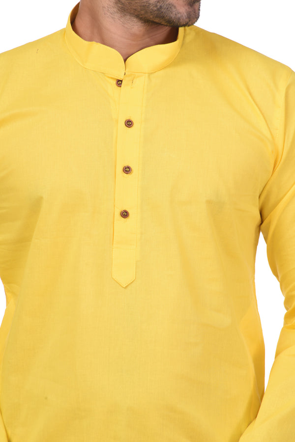 HAMSAFAR Men’s Yellow Cotton Casual Kurta