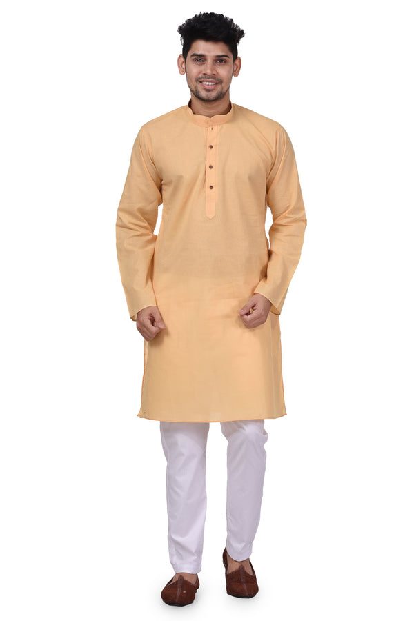 HAMSAFAR Men’s Cream Cotton Casual Kurta