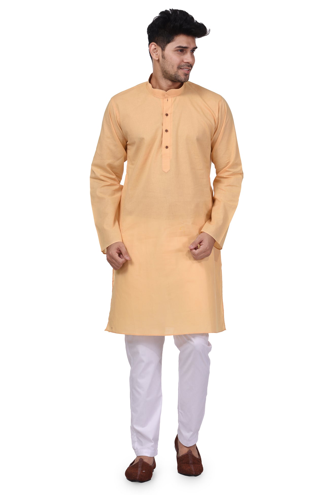 HAMSAFAR Men’s Cream Cotton Casual Kurta