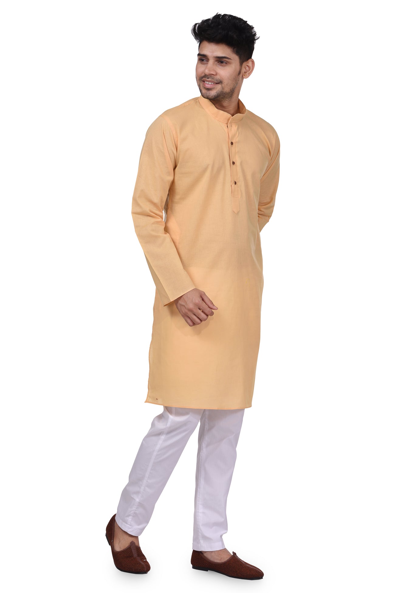 HAMSAFAR Men’s Cream Cotton Casual Kurta