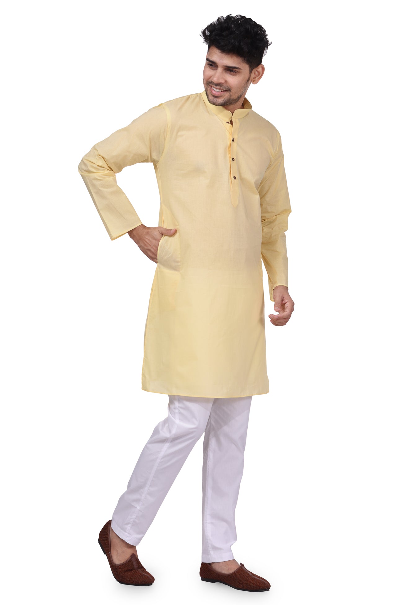 HAMSAFAR Men’s Ivory White Cotton Casual Kurta