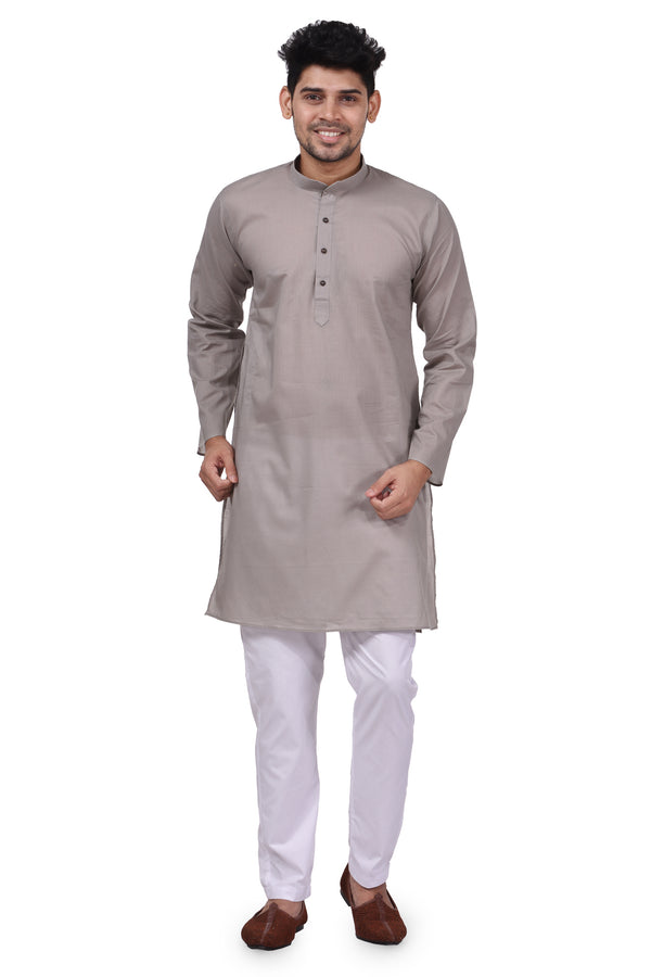 HAMSAFAR Men’s Light Grey Cotton Casual Kurta