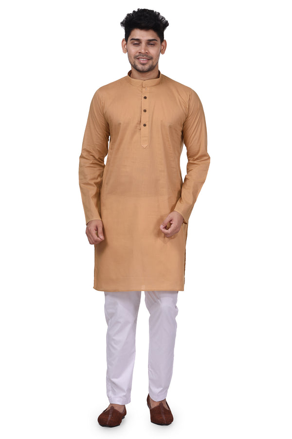 HAMSAFAR Men’s Latte Brown Cotton Casual Kurta