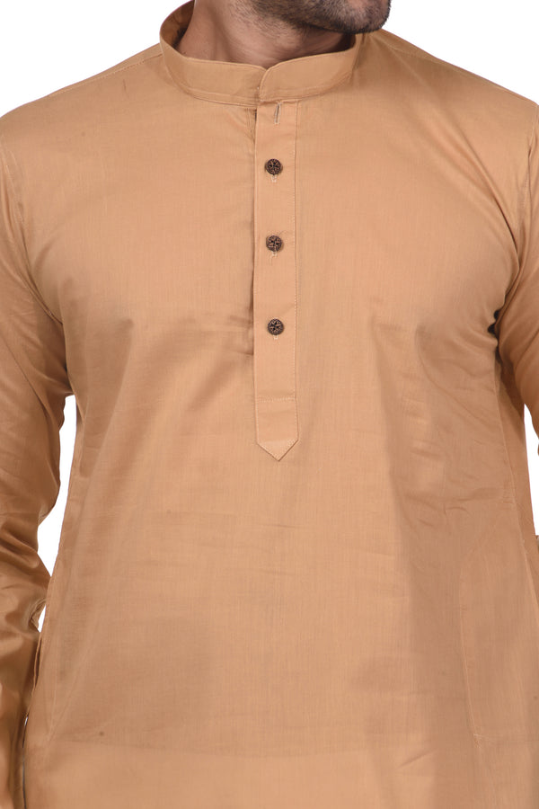 HAMSAFAR Men’s Latte Brown Cotton Casual Kurta