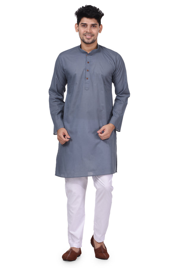 HAMSAFAR Men’s Grey Cotton Casual Kurta