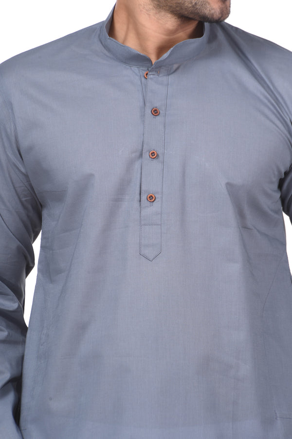 HAMSAFAR Men’s Grey Cotton Casual Kurta