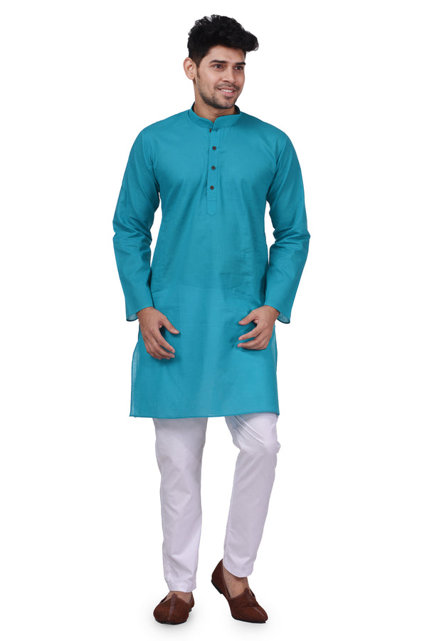 HAMSAFAR Men’s Blue Cotton Casual Kurta