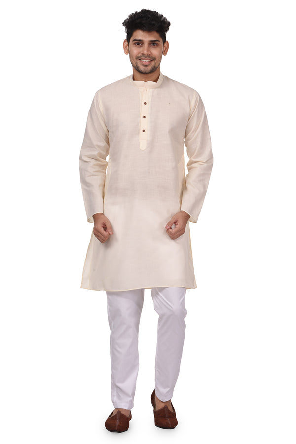 HAMSAFAR Men’s Off White Cotton Casual Kurta