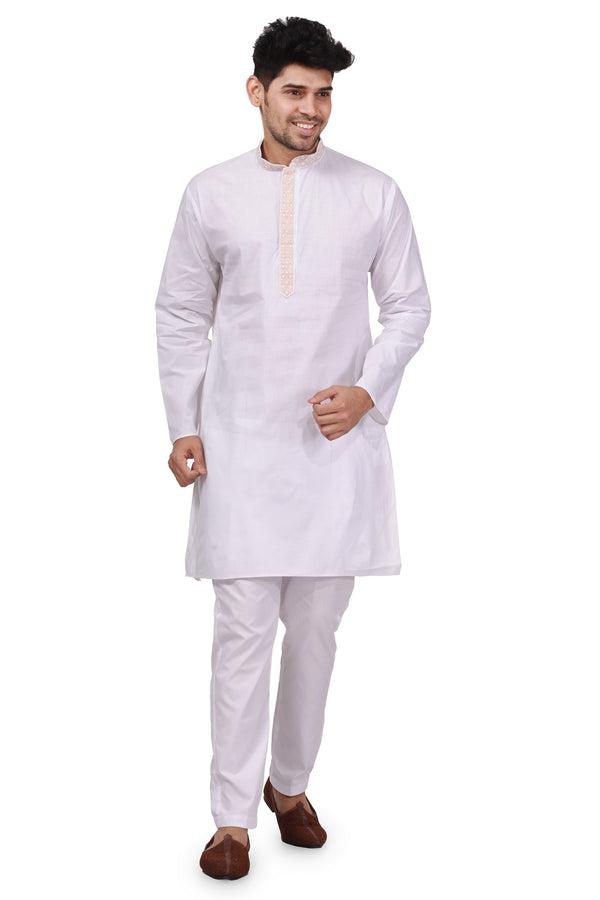 HAMSAFAR Men’s White Cotton Casual Kurta