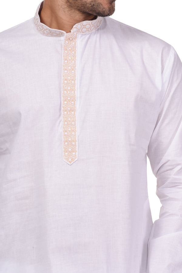 HAMSAFAR Men’s White Cotton Casual Kurta