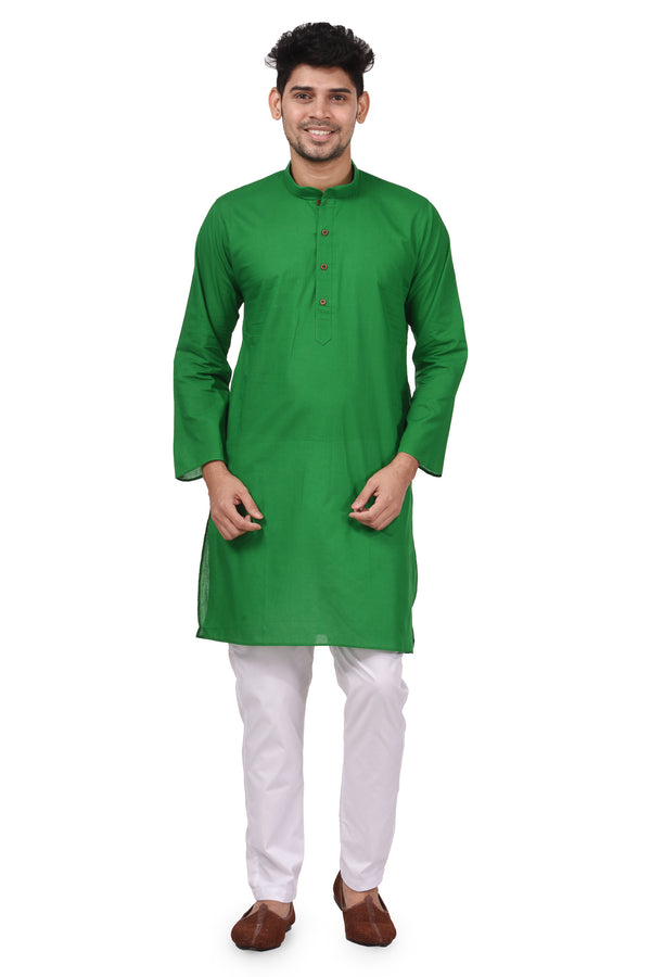 HAMSAFAR Men’s Green Cotton Casual Kurta