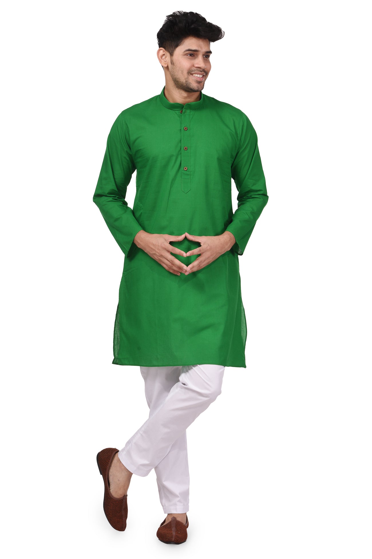 HAMSAFAR Men’s Green Cotton Casual Kurta