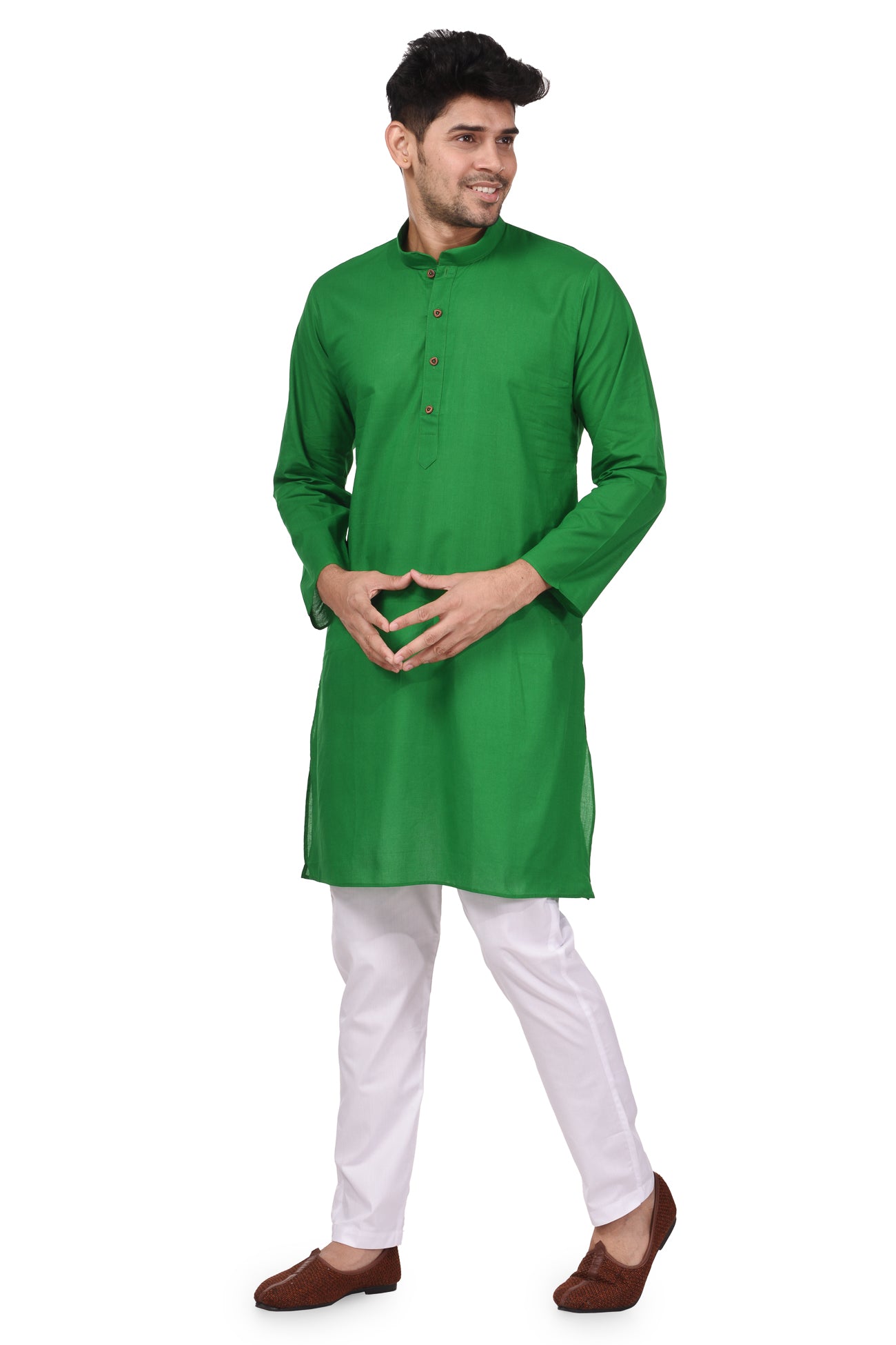 HAMSAFAR Men’s Green Cotton Casual Kurta