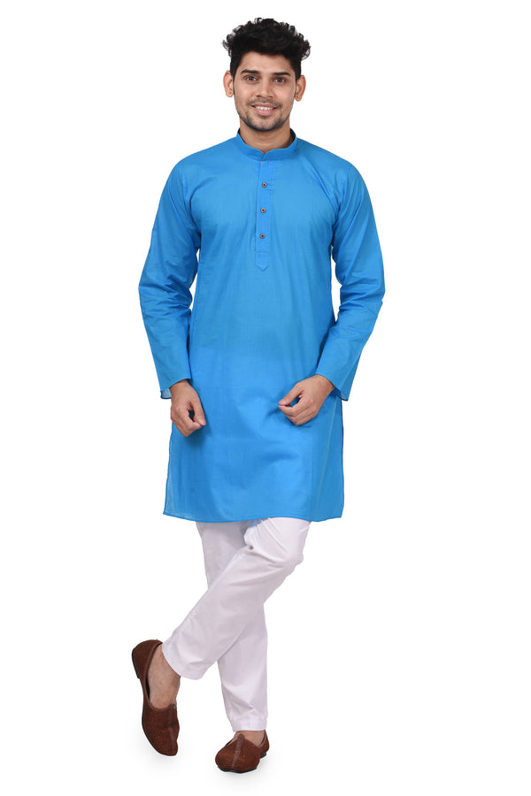 HAMSAFAR Men’s Blue Cotton Casual Kurta