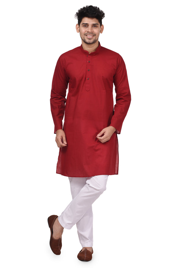 HAMSAFAR Men’s Cherry Red Cotton Casual Kurta