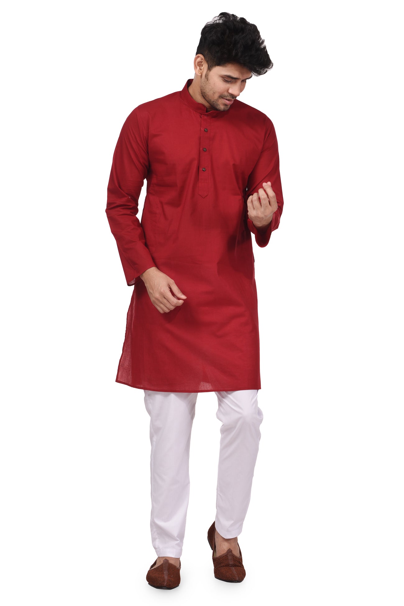 HAMSAFAR Men’s Cherry Red Cotton Casual Kurta