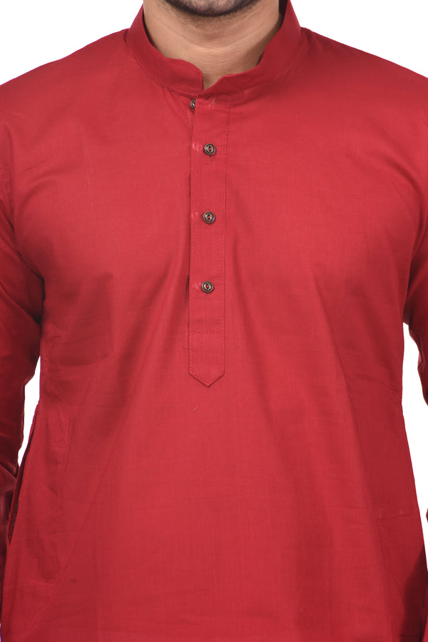 HAMSAFAR Men’s Cherry Red Cotton Casual Kurta